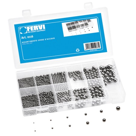 SET KIT ASSORTIMENTO 450 SFERE PALLINE D'ACCIAIO CROMATO METRICHE FERVI 0116