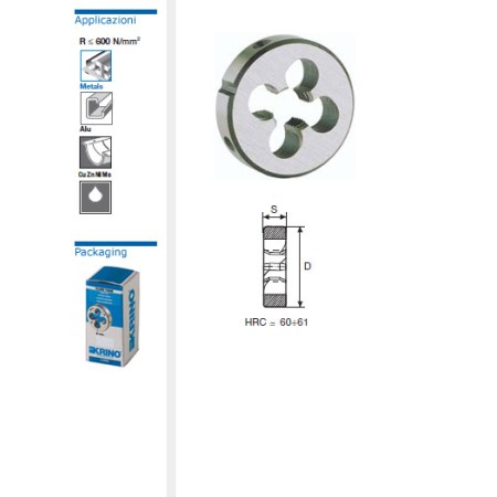 KRINO 12005 FILIERA FILIERE TONDE AL CROMO CON FILETTATURA METRICA PASSO FINE