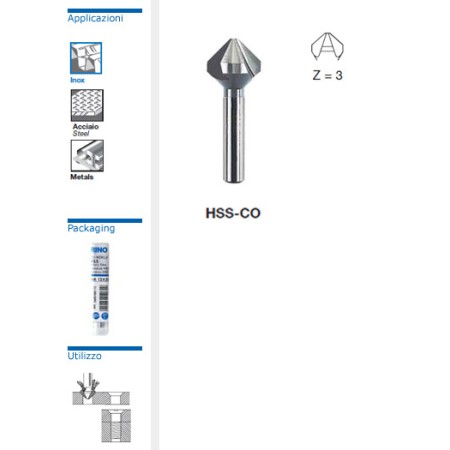 KRINO 01261 FRESA FRESE A SVASARE HSS-CO DIN 335/C-90° Z3 PER INOX