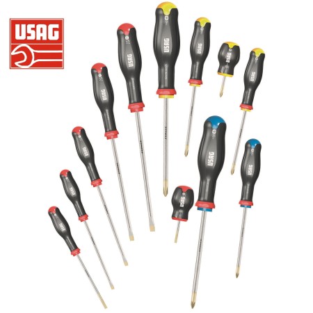 USAG 324 SH12 SERIE SET KIT 12 GIRAVITI PROFESSIONALI CACCIAVITI CROCE E TAGLIO