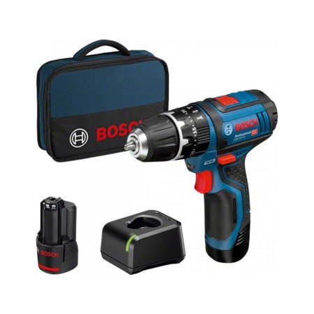 BOSCH GSB 12V-15 TRAPANO AVVITATORE A PERCUSSIONE 2 BATTERIE 2.0 Ah LI-ION