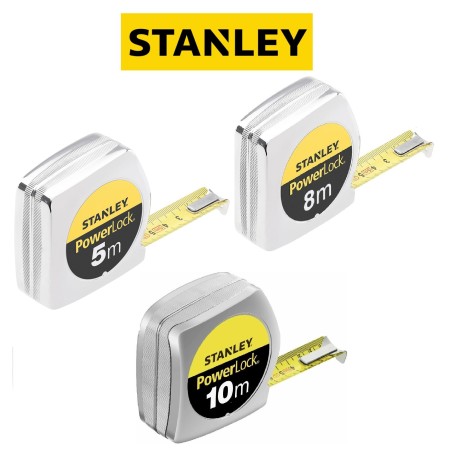 STANLEY POWERLOCK FLESSOMETRO METRO CROMATO TASCABILE PROFESSIONALE NASTRO 25 MM