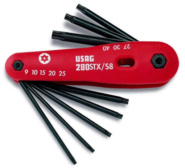 SERIE SET 8 CHIAVI TORX TX FORATE USAG 280 STX/S8 CHIAVE TORX FORATA TASCABILE