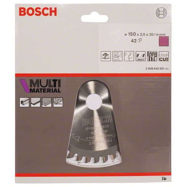 BOSCH LAMA DISCO PER SEGA CIRCOLARE MULTI MATERIALE D 150 2,0 20/16 Z 42 - immagine 3