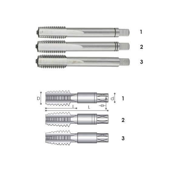 CARMON M500 SERIE 3 PEZZI MASCHI A MANO PER FILETTATURA ACCIAIO COMUNE DIN 352 - immagine 5