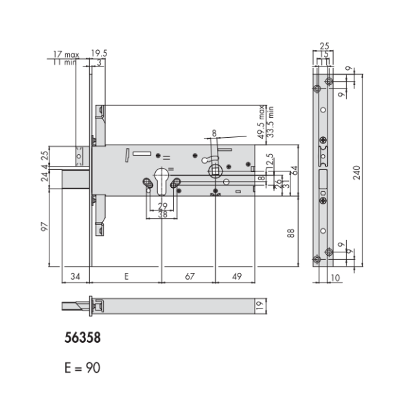 CISA 56358 SERRATURA PORTA DA INFILARE A CILINDRO SERRATURE PORTE PER FASCE H 64 - immagine 3