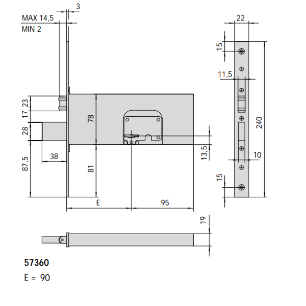 CISA 57360 SERRATURA PORTA DA INFILARE SERRATURE PORTE A DOPPIA MAPPA FASCE E 90 - immagine 3