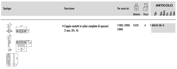 CISA 06510 COPPIA CONTATTI ELETTRICI IN NYLON CON SPESSORI PER ELETTROSERRATURE - immagine 4