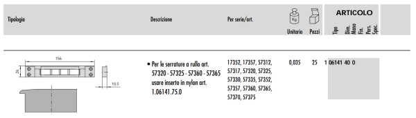 CISA CONTROPIASTRA CONTROPIASTRE IN NYLON PER SERRATURA A RULLO PORTA 06141-40 - immagine 3