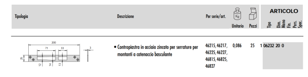 CISA 06232-20 CONTROPIASTRA ACCIAIO ZINCATO PER SERRATURE INFILARE PER MONTANTI - immagine 4