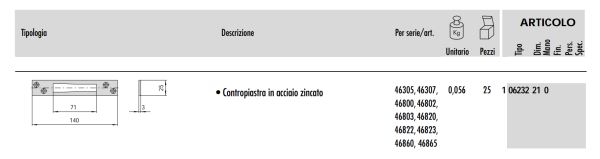 CISA 06232-21 CONTROPIASTRA ACCIAIO ZINCATO PER SERRATURE INFILARE PER MONTANTI - immagine 4