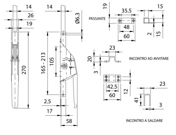 F.LLI COMUNELLO 682 CARIGLIONE CAR CILINDRO ASTE ESTERNE 14x14mm PORTE FINESTRE - immagine 3