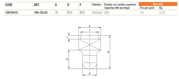 COMUNELLO 194.35 PERNO INFERIORE BASE QUADRATA PIASTRA CARDINE CANCELLI BATTENTI - immagine 3